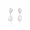 Lola Knight Lola Knight - Oceane - Pearl & Teardrop Crystal Earrings - Silver Earrings