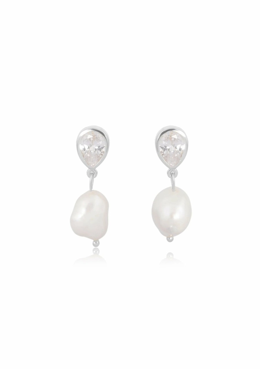 Lola Knight Lola Knight - Oceane - Pearl & Teardrop Crystal Earrings - Silver Earrings