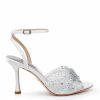 Badgley Mischka Cameryn - Satin Peep-Toe Stiletto With Crystal-Embellished Mesh Overlay - Soft White White