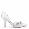 Badgley Mischka Everley - Satin & Tulle D'Orsay Heels With Crystal Embellishments - Soft White White