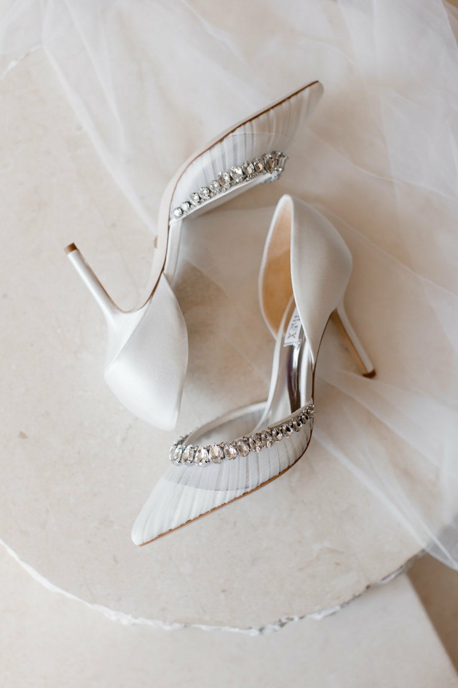 Badgley Mischka Everley - Satin & Tulle D'Orsay Heels With Crystal Embellishments - Soft White White