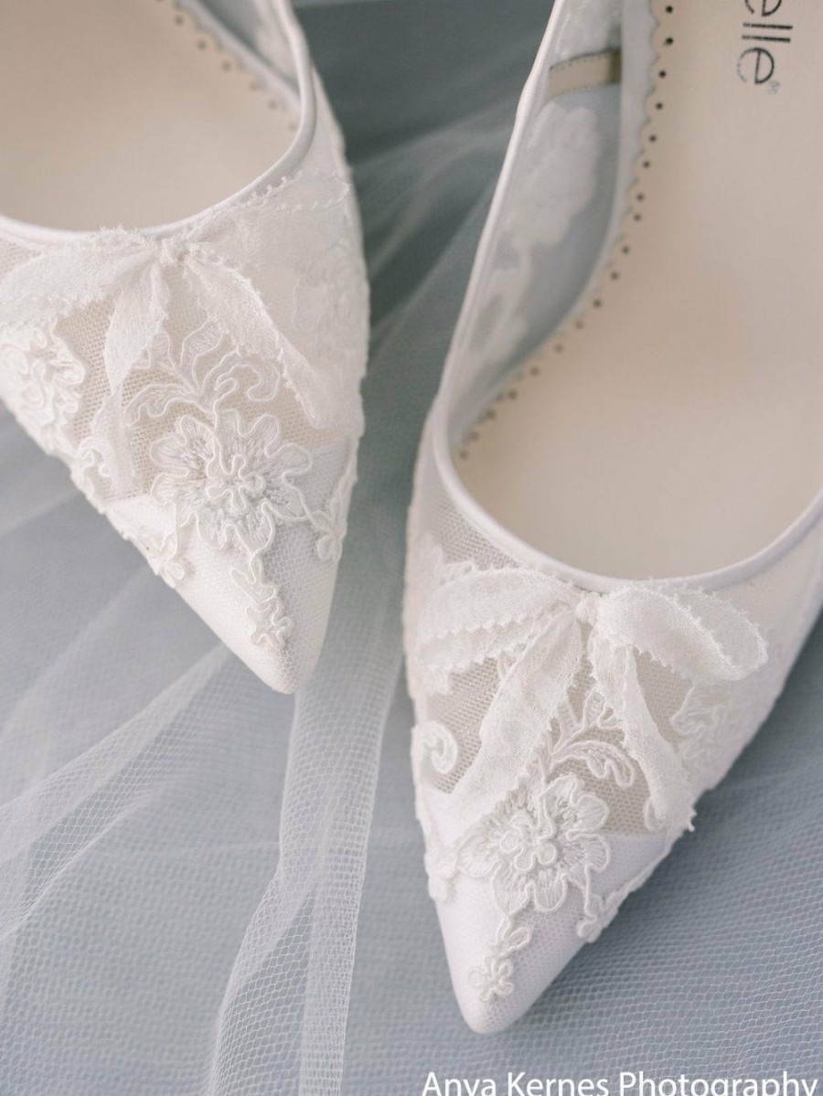 Bella Belle Sophia - White Flower Wedding Shoes Lace Heels High Heel