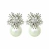 The White Collection Ivy - Statement Crystal Pearl Bridal Stud Earrings Silver