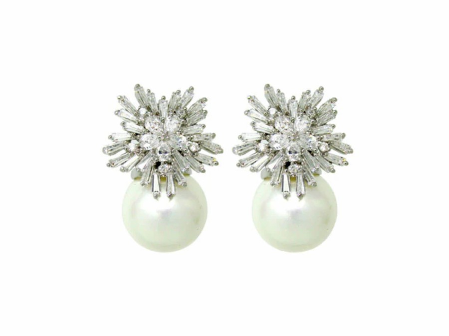 The White Collection Ivy - Statement Crystal Pearl Bridal Stud Earrings Silver