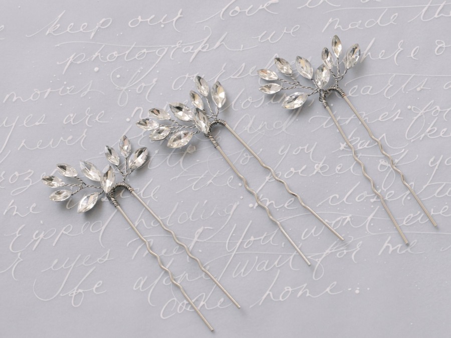 The White Collection Marquise Crystal Bridal Hair Pin Trio Rose Gold