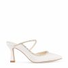 Bella Belle Hadley - Ivory Bridal Mules With Crystal Strap Mid Heel