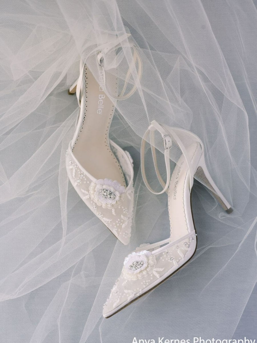 Bella Belle Norah Ivory - Flower Shoes With Sequined Petals High Heel