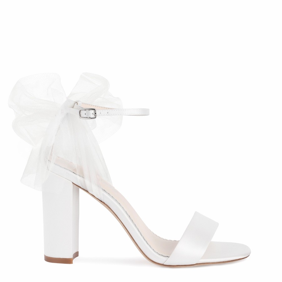 Bella Belle Reina - Ivory Open Toe Tulle Bow Block Heel Sandals With Ankle Straps High Heel