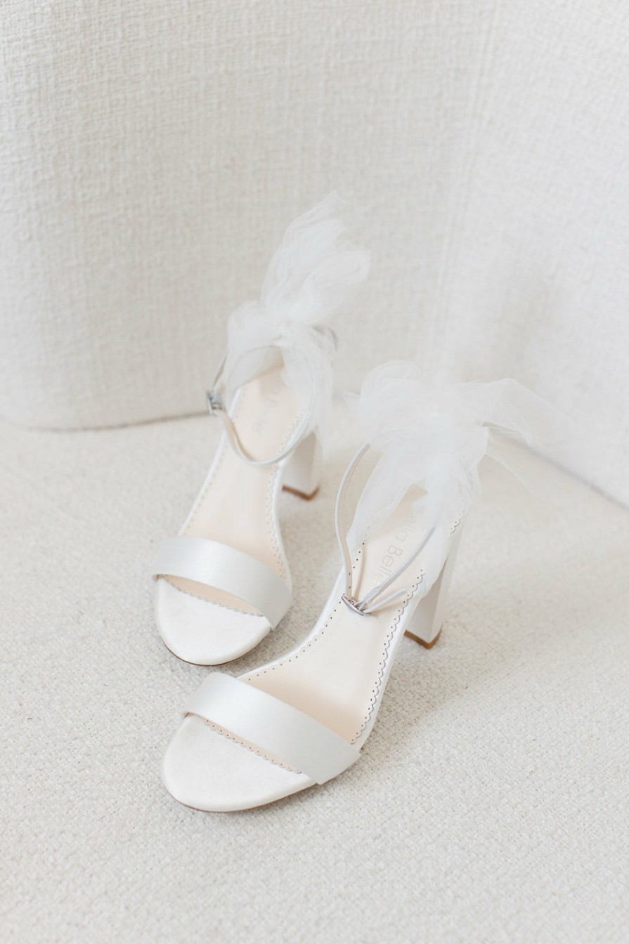 Bella Belle Reina - Ivory Open Toe Tulle Bow Block Heel Sandals With Ankle Straps High Heel