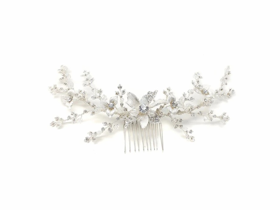 The White Collection Bianca - Floral Design Crystal Bridal Comb Rose Gold