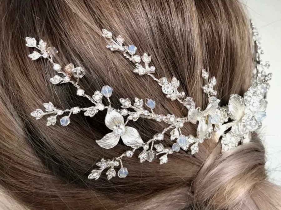 The White Collection Bianca - Floral Design Crystal Bridal Comb Rose Gold