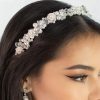 Windsor Bridal Kristy - Pearl Crystal Flowery Bridal Headband Silver