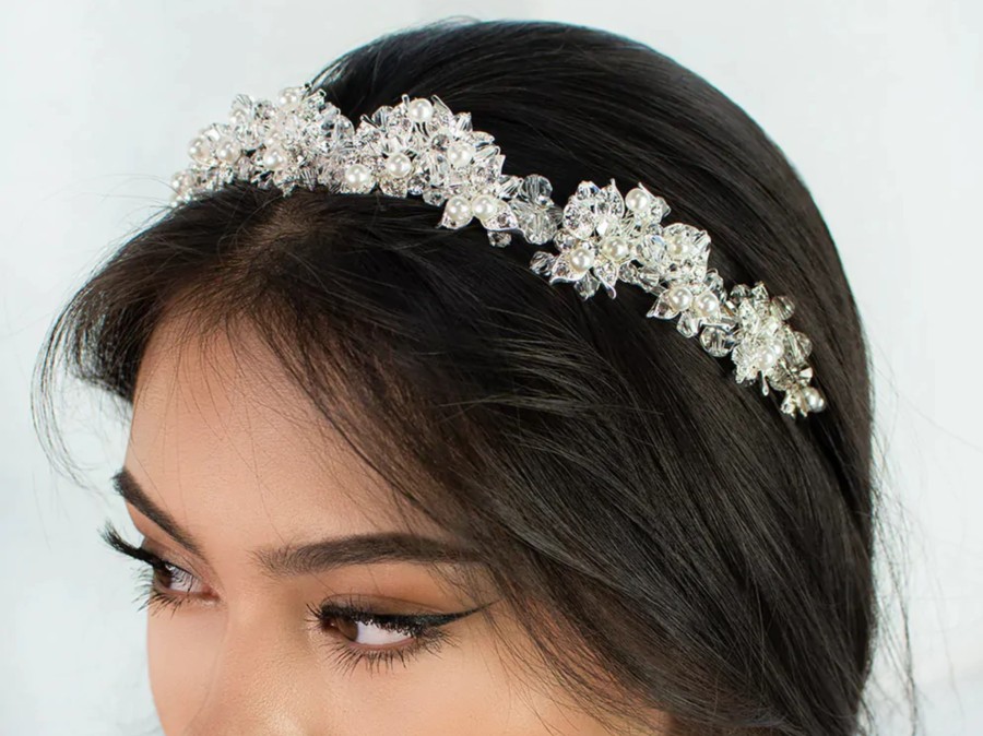 Windsor Bridal Isabelle Pearl - Modern Pearl & Crystal Bridal Crown Silver