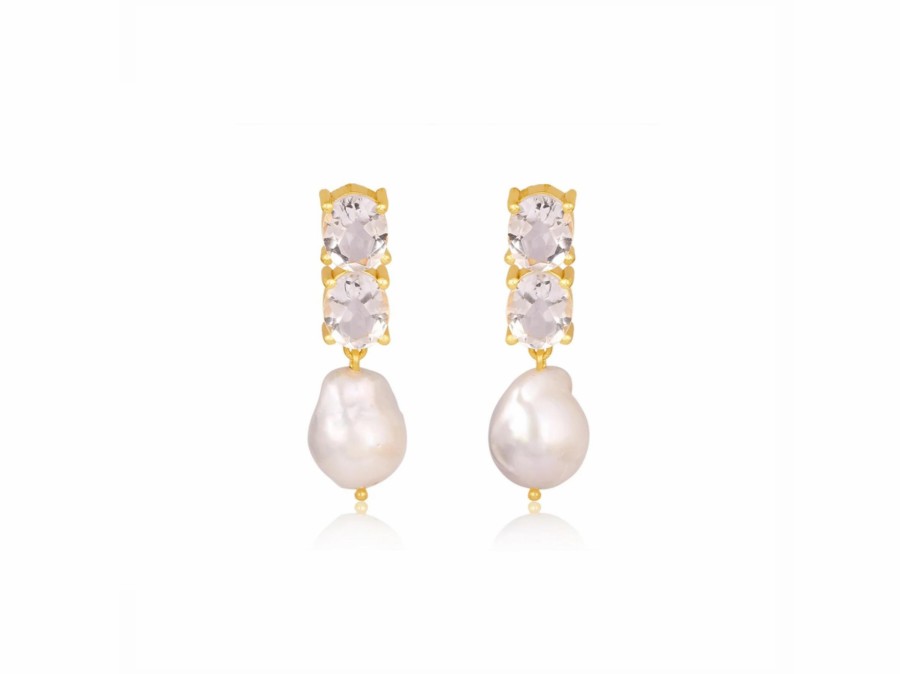 Lola Knight Lola Knight - Ayla - Large Pearl & Crystal Earrings - 18Ct Gold Gold