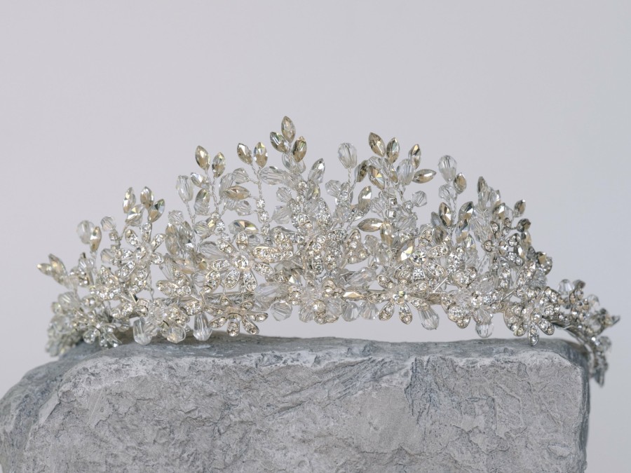 Windsor Bridal Riley - Modern Crystal Floral Bridal Crown Silver