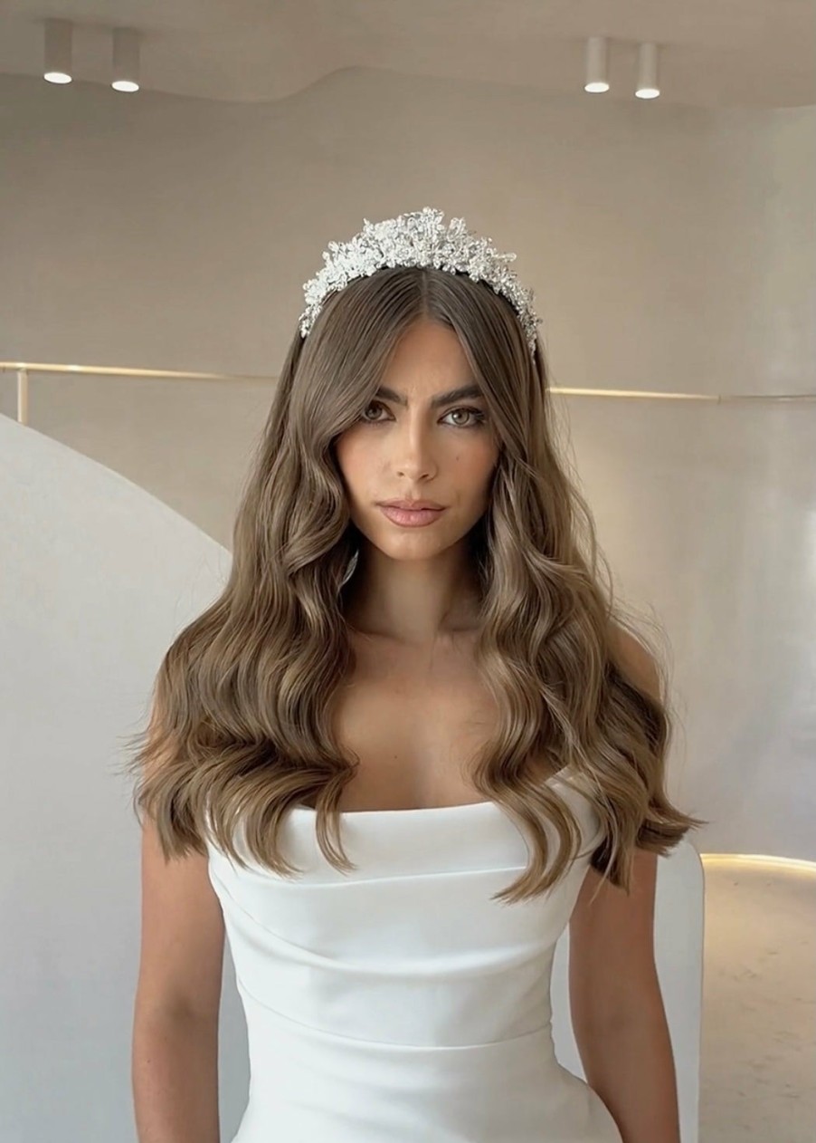 Windsor Bridal Riley - Modern Crystal Floral Bridal Crown Silver