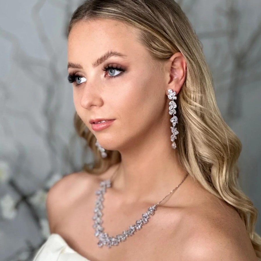 Windsor Bridal Claudine - Crystal Cluster Long Drop Bridal Earrings Rose Gold