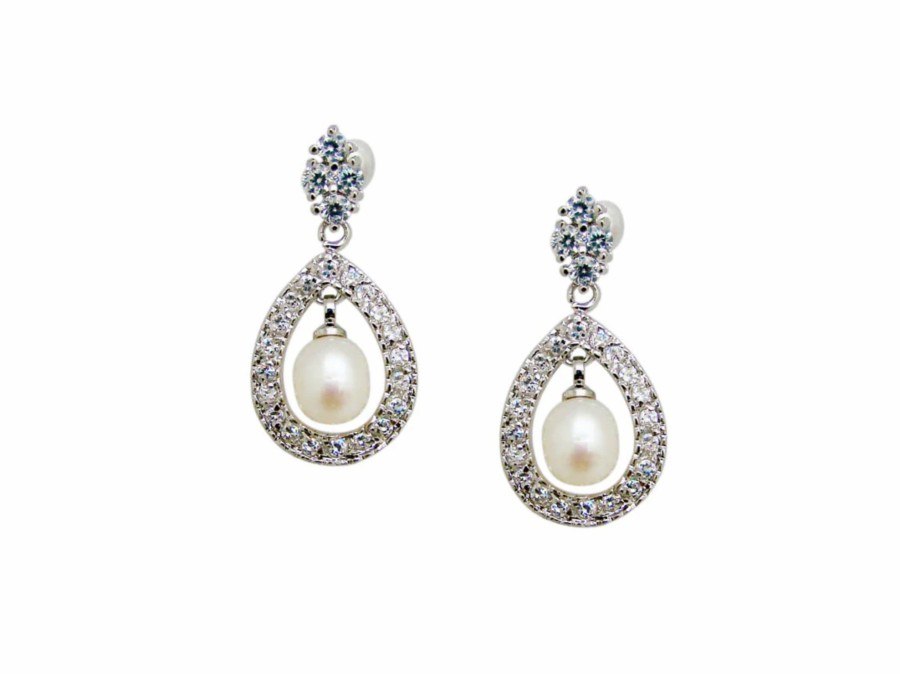 The White Collection Ella - Dainty Pearl Drop Bridal Earrings Pearl