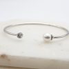 The White Collection Olivia - Simple Pearl & Crystal Bridal Bangle Bracelet Pearl