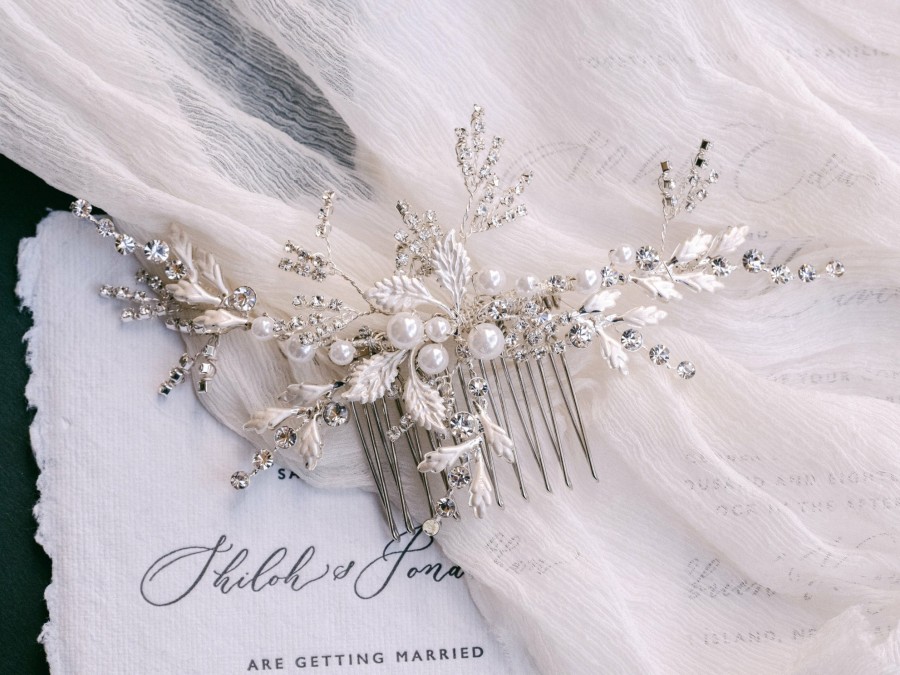 The White Collection Valarie - Vine Crystal Pearl Bridal Comb Rose Gold