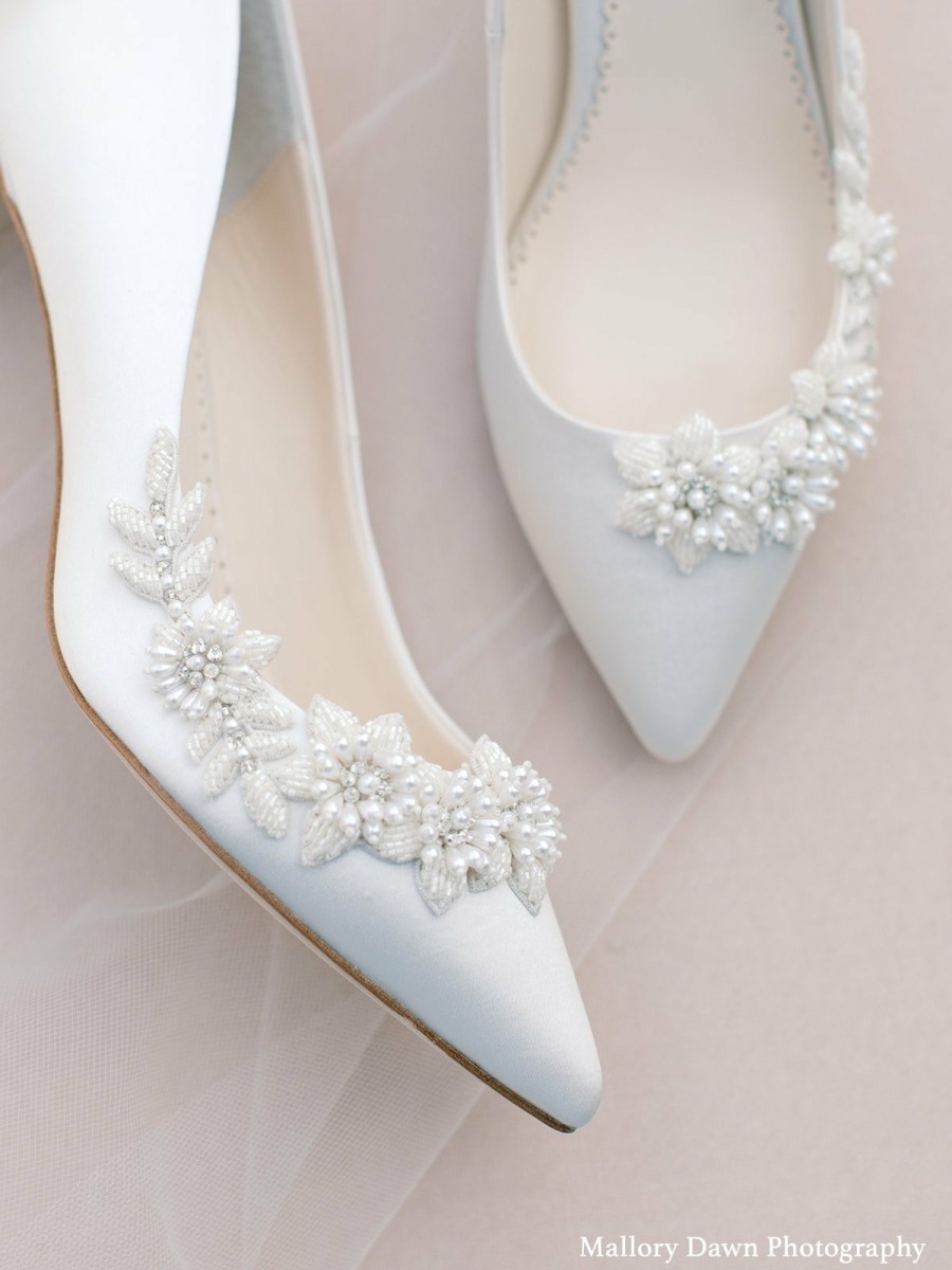 Bella Belle Iris - Ivory Floral Embellished Pumps Mid Heel