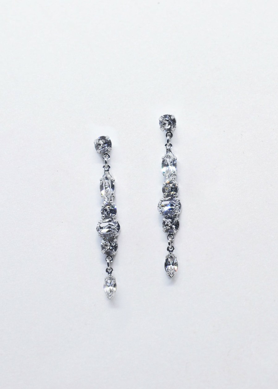 Windsor Bridal Nina - Swarovski Long Bridal Drop Earrings Silver