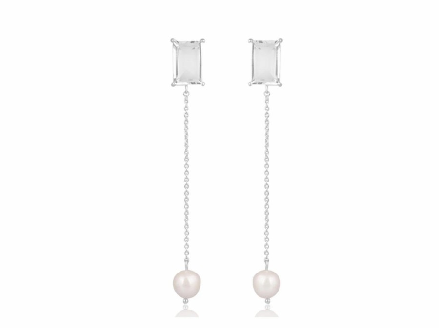 Lola Knight Lola Knight - Olive - Pearl & Crystal Dangle Earrings - Silver Earrings