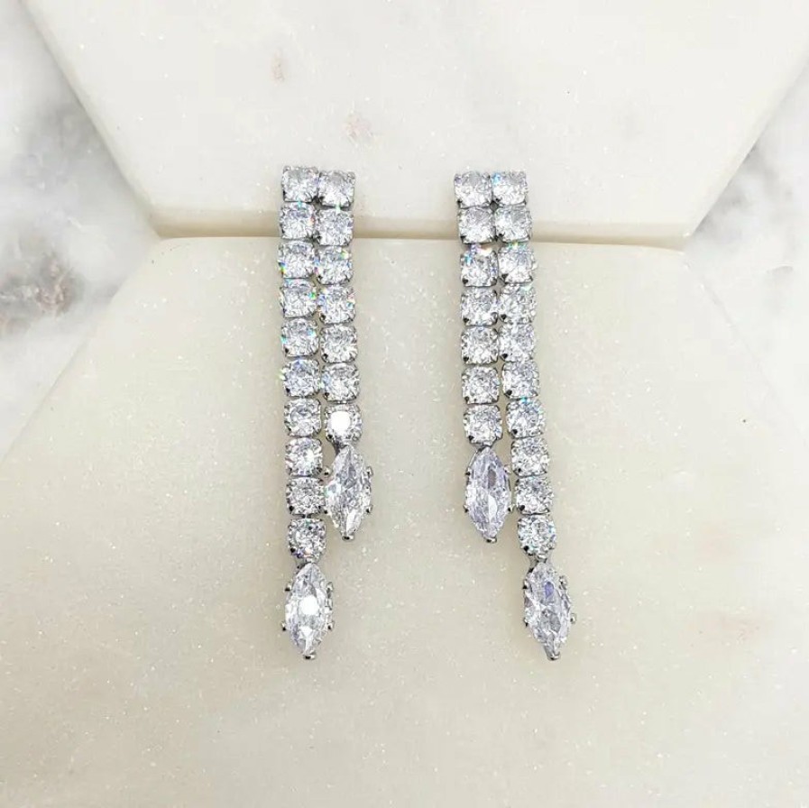 The White Collection Valentina - Double Row Crystal Bridal Drop Earrings Earrings