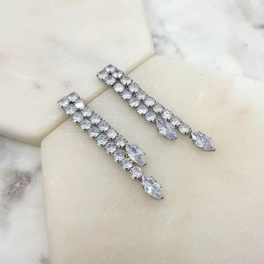 The White Collection Valentina - Double Row Crystal Bridal Drop Earrings Earrings