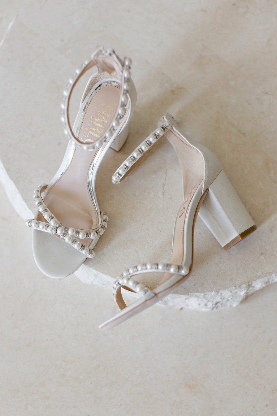 HARLO Australia Alexene - White Pearl Low Block Bridal Heel White