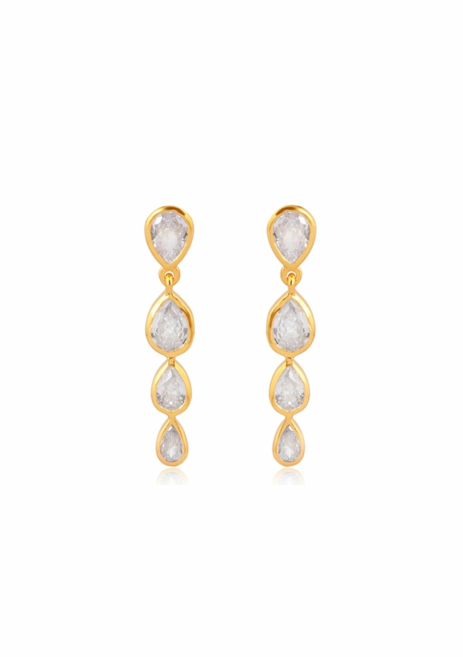 Lola Knight Lola Knight - Genevieve - Cubic Zirconia Crystal Drop Earrings - Gold Gold