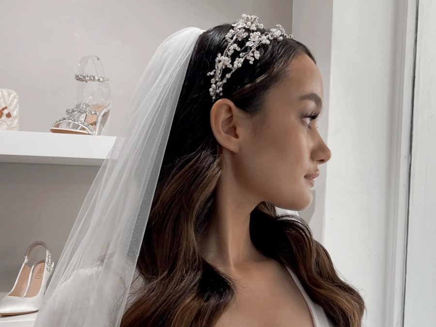 Windsor Bridal Arlo - Floral Crystal & Pearl Bridal Double Headband Silver