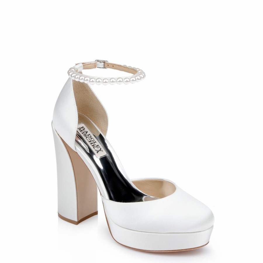 Badgley Mischka Felixa - Closed Toe Platform Heel With Pearl Ankle Strap - Soft White White