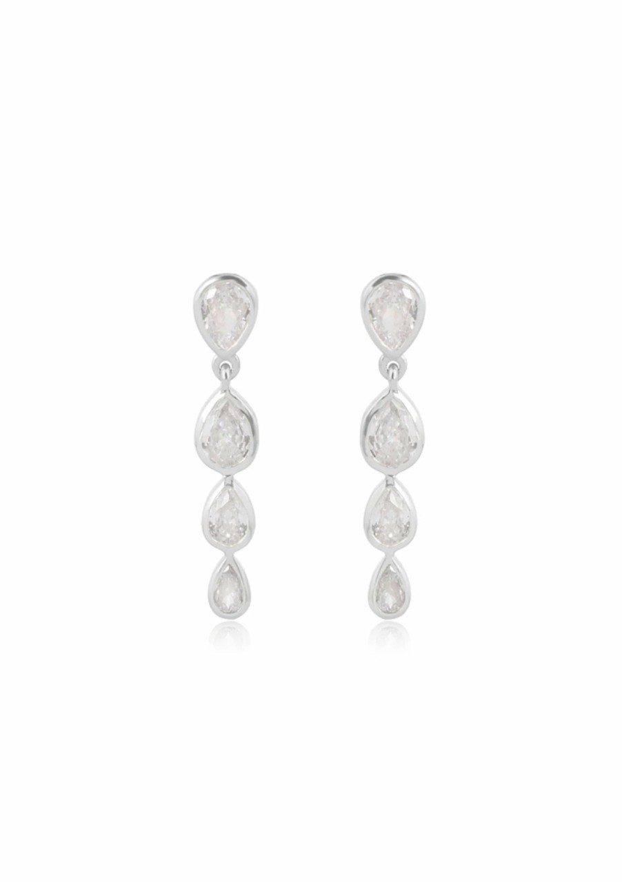 Lola Knight Lola Knight - Genevieve - Cubic Zirconia Crystal Drop Earrings - Silver Earrings