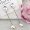 Ronza George Mia Pearl - Silver Swarovski Crystal And Pearl Bridal Drop Earrings Silver