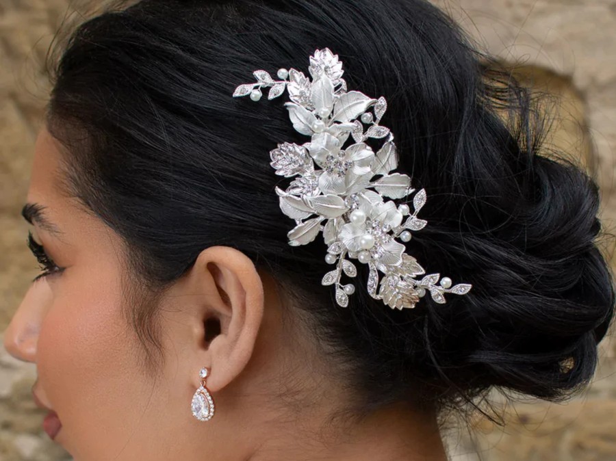 Windsor Bridal Hallie - Leaf Pearl Bridal Hair Clip Silver