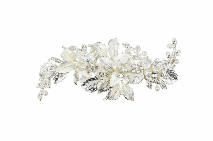 Windsor Bridal Hallie - Leaf Pearl Bridal Hair Clip Silver