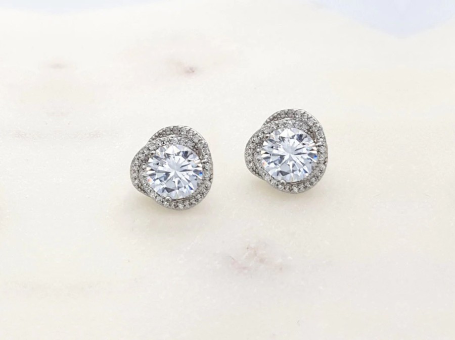 The White Collection Elise - Solitaire Crystal Bridal Stud Earrings Silver