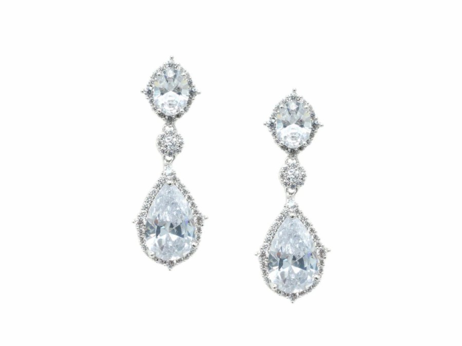 The White Collection Aria - Art Deco Crystal Bridal Drop Earrings Silver