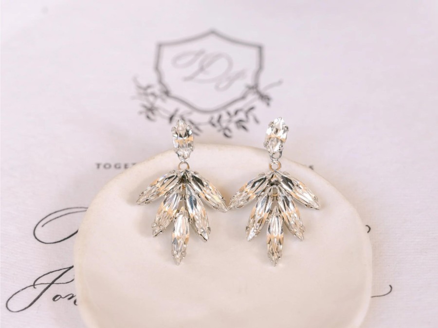 Ronza George Anita Drops - Silver Swarovski Bridal Jacket Drop Earrings Silver