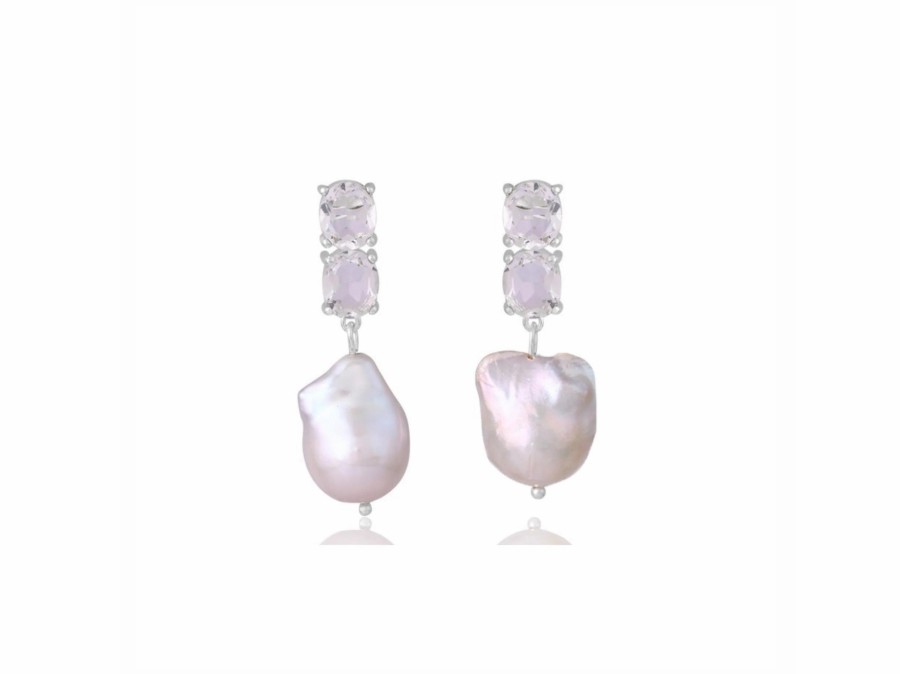 Lola Knight Lola Knight - Ayla - Large Pearl & Crystal Earrings - Silver Earrings