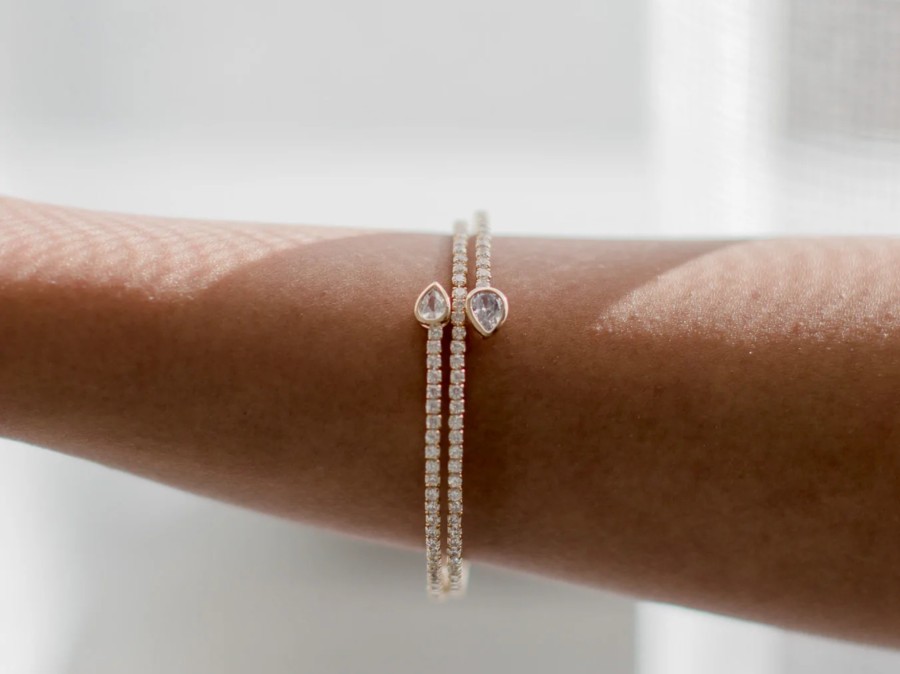 The White Collection Caitlin - Simple Crystal Bridal Bangle Bracelet Rose Gold