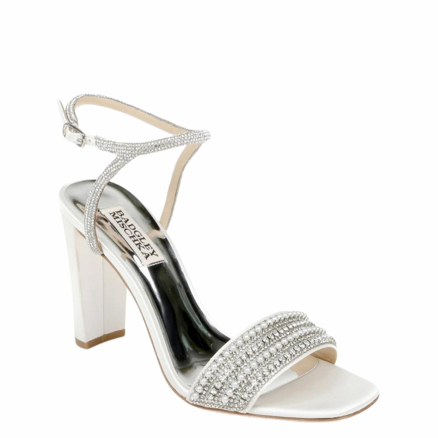 Badgley Mischka Kari - Open Toe Pearl Block Heel - White White