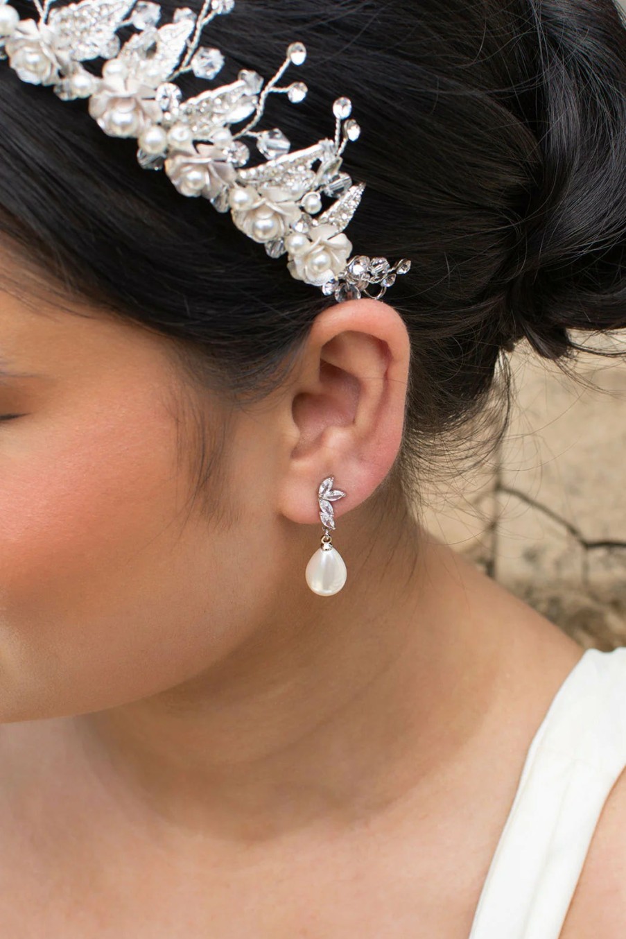 Windsor Bridal Samira - Swarovski Crystal & Teardrop Pearl Bridal Earrings Earrings