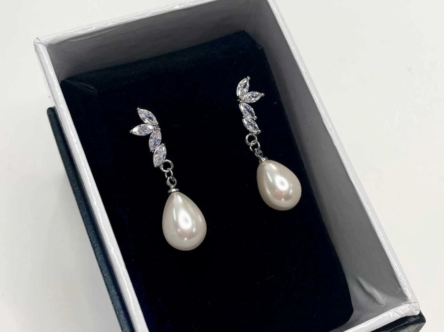 Windsor Bridal Samira - Swarovski Crystal & Teardrop Pearl Bridal Earrings Earrings