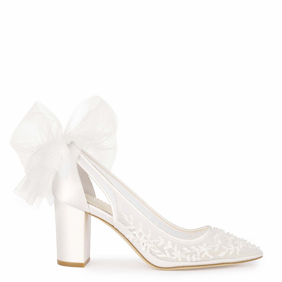 Bella Belle Easton - Slingback Block Heel Wedding Shoes With Tulle Bow Mid Heel