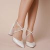 Charlotte Mills Mabel - Ivory Pearl Strap Pointed Toe Bridal Block Heel High Heel