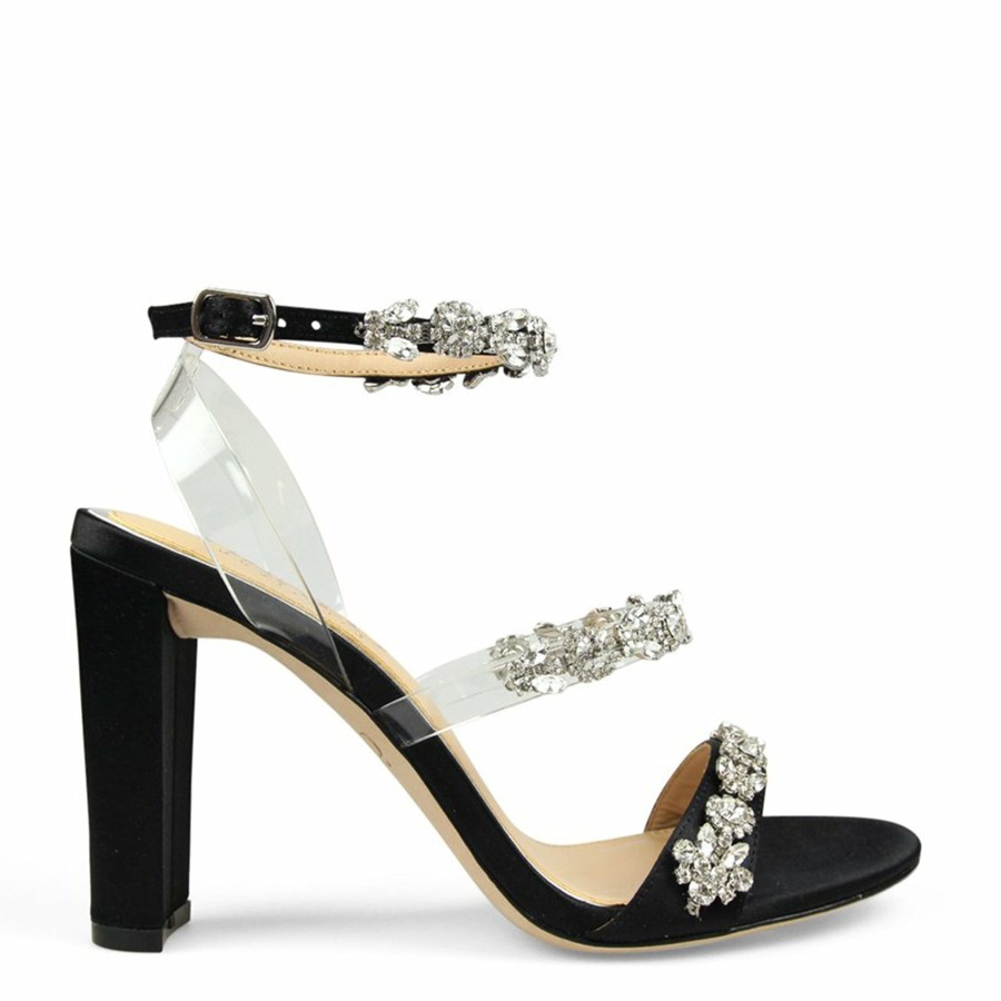 HARLO Australia Blake - Black Crystal Embellished Evening Block Heel Black