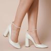 Charlotte Mills Mae - Ivory Freshwater Pearl Strap Almond Toe Bridal Block Heel High Heel