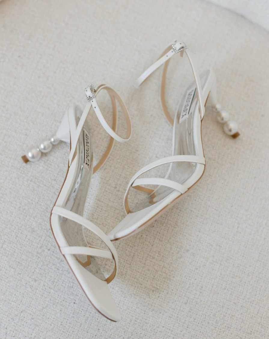 Badgley Mischka Callie - Pearl Heel Strappy Sandal - Soft White Leather White